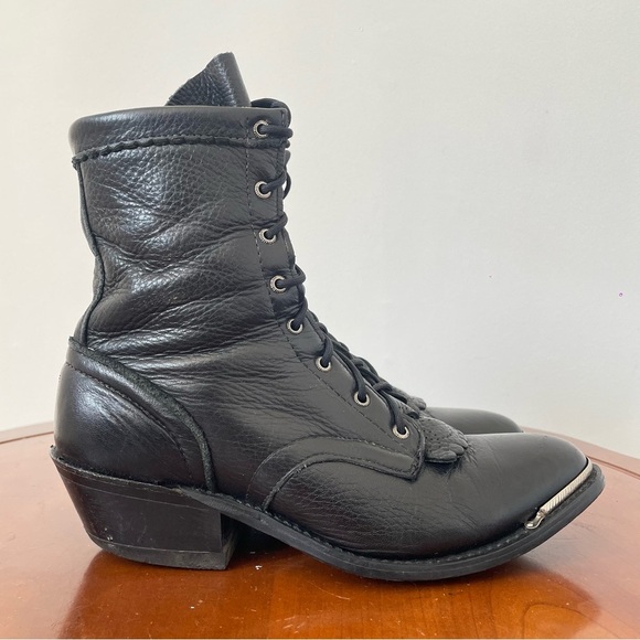 Vintage Women’s Heritage Lacer Black Leather Kiltie Cowboy Boot | US 6.5 - Picture 1 of 8